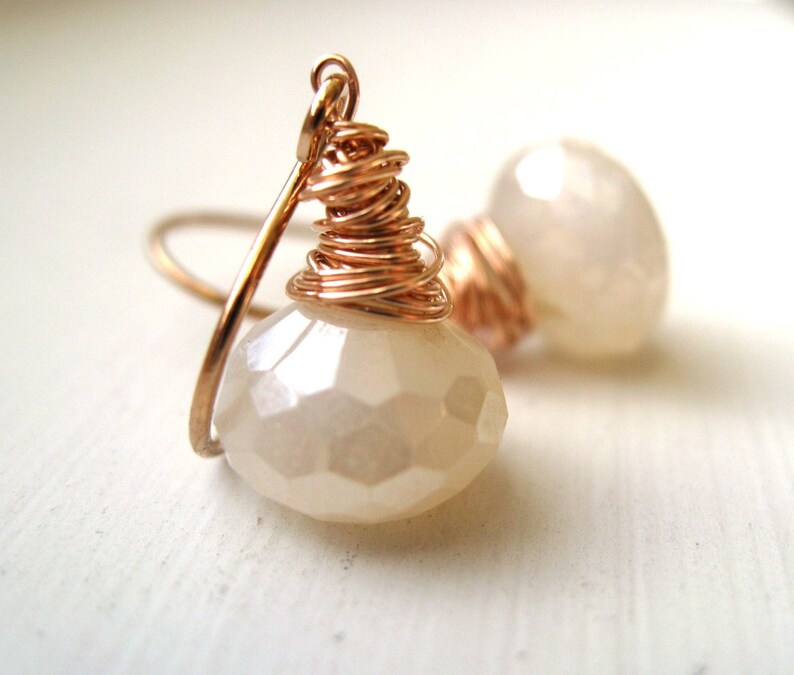 Bridal earrings White chalcedony pearl earrings Rose gold Wedding jewelry by Vitrine image 2