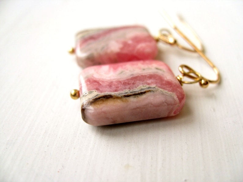 Rhodochrosite earrings Candy pink gemstone dangles Rhodonite Bridesmaids gift by Vitrine gift for her image 1