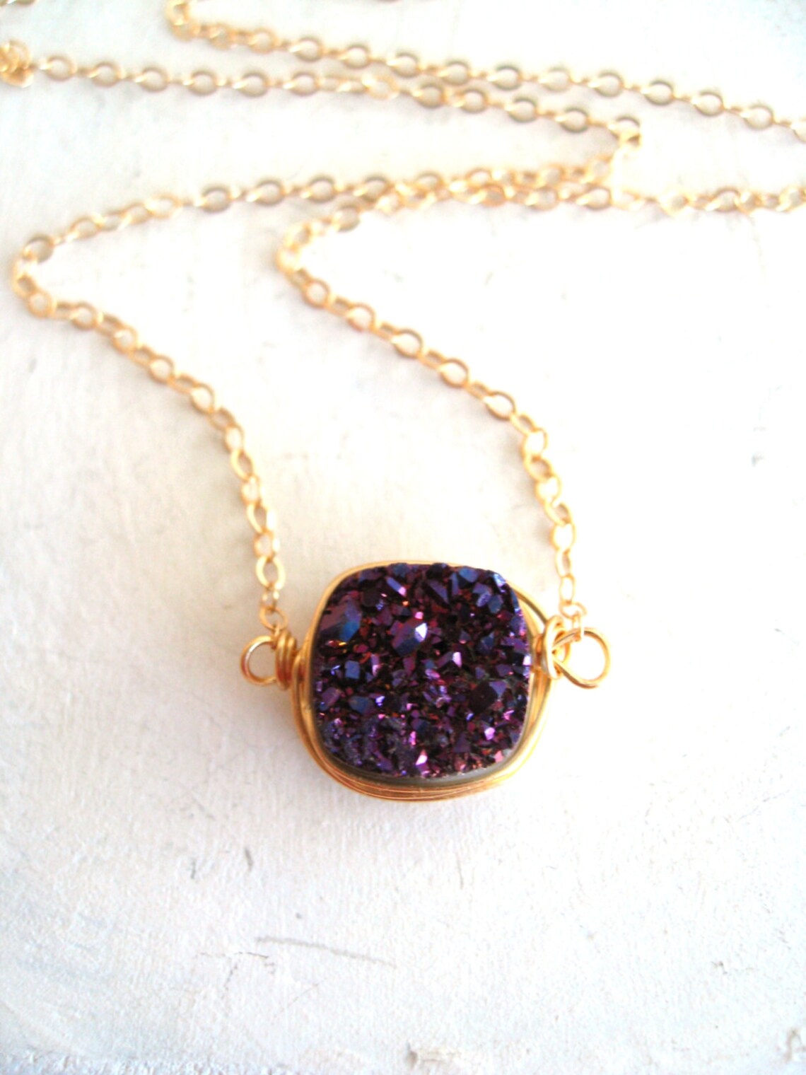 Aubergine Purple Druzy Necklace Gold Druzy Choker Minimalist Etsy