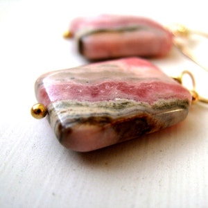 Rhodochrosite earrings Candy pink gemstone dangles Rhodonite Bridesmaids gift by Vitrine gift for her image 2