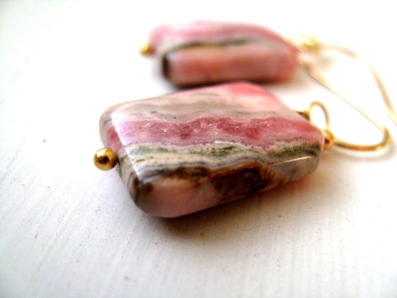 Rhodochrosite earrings Candy pink gemstone dangles Rhodonite Bridesmaids gift by Vitrine gift for her image 2