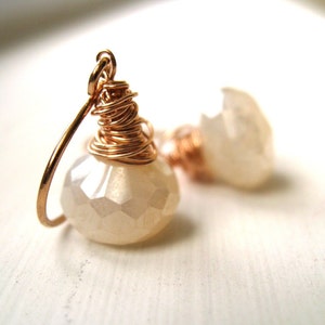 Bridal earrings White chalcedony pearl earrings Rose gold Wedding jewelry by Vitrine image 1