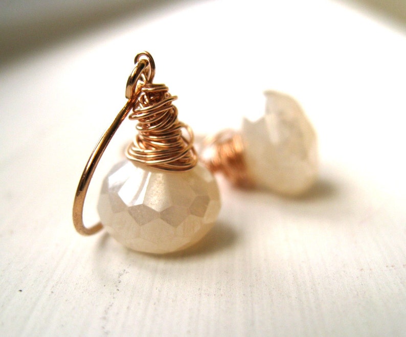 Bridal earrings White chalcedony pearl earrings Rose gold Wedding jewelry by Vitrine image 1