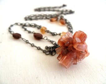 Aragonite cluster necklace Fall necklace Citrine, petro Tourmaline, Hessonite Gemstone by Vitrine