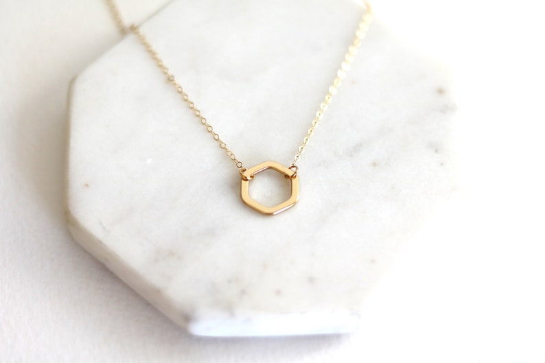 As seen on Dead To Me S2E5 Hexagon Necklace, Minimalist rose gold choker, VitrineDesigns Layering necklace 14K goldfill