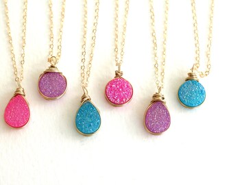 Druzy Necklace Summer jewelry druzy choker pink lavender turquoise colorful layering VitrineDesigns