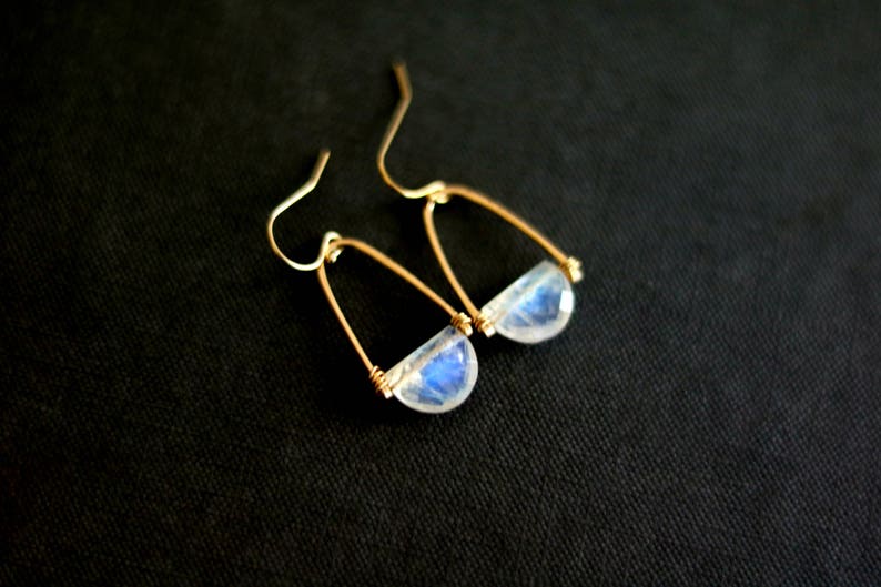 Moonstone earrings, halfmoon white and gold Art Deco earrings Rockpool Earrings VitrineDesigns gift for wife sister Christmas gift image 4