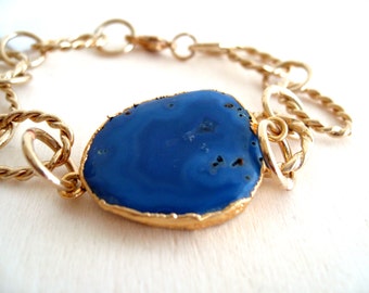Chunky Chain bracelet Gold edged Agate Cobalt Blue Royal Blue Under 75 Vitrine