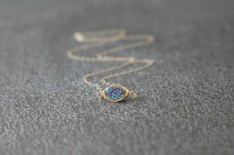 Oval Druzy choker, Peacock green Oval necklace Enchanted druzy gold or silver teal blue Layering necklace Vitrine Designs gifts under 45 image 3