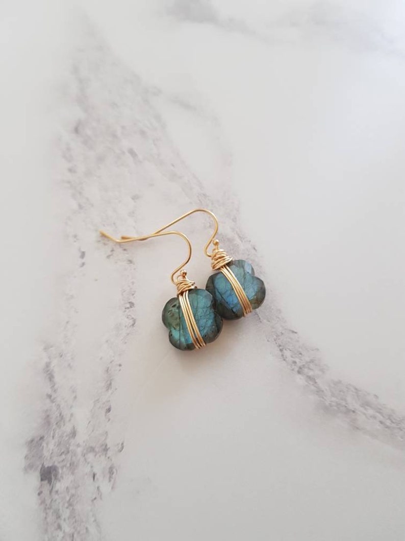 As Seen on Madam Secretary S5E1 Labradorite dangle earrings, grey seagreen blue, Isla square geometric drops under 75, VitrineDesigns image 5