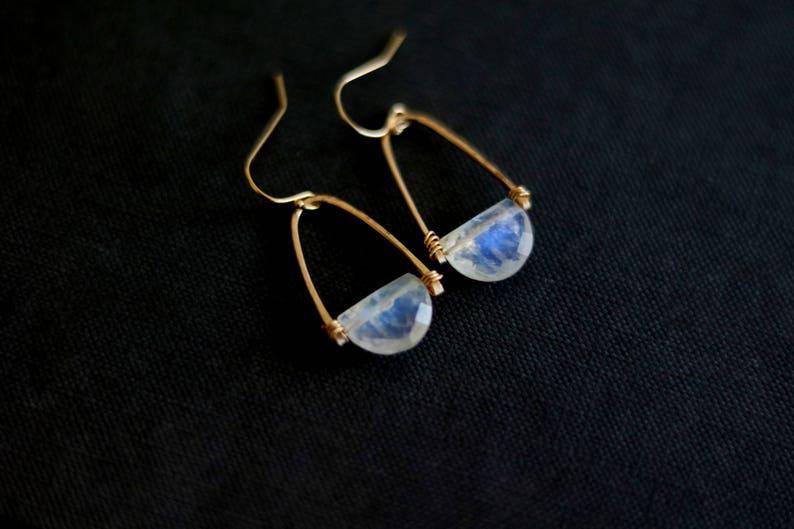 Moonstone earrings, halfmoon white and gold Art Deco earrings Rockpool Earrings VitrineDesigns gift for wife sister Christmas gift image 6