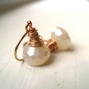 Bridal earrings White chalcedony pearl earrings Rose gold Wedding jewelry by Vitrine image 3