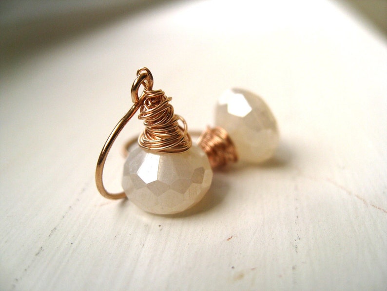 Bridal earrings White chalcedony pearl earrings Rose gold Wedding jewelry by Vitrine image 3