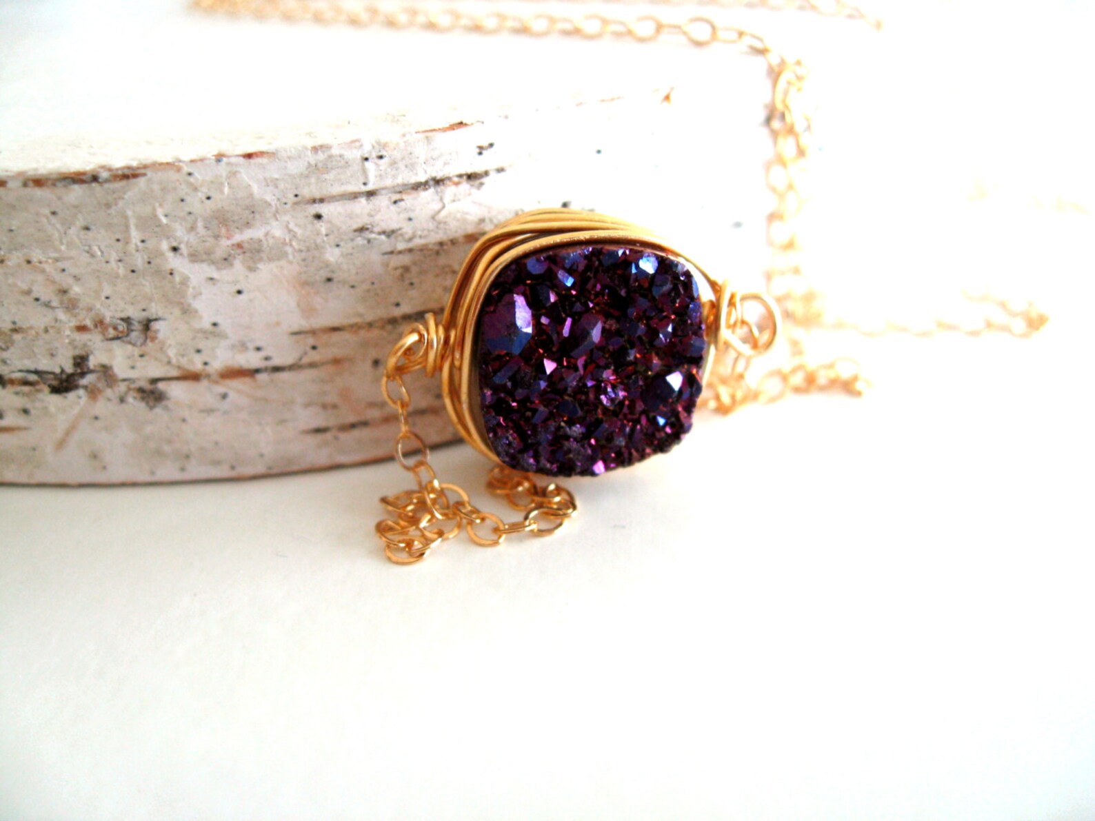 Aubergine Purple Druzy Necklace Gold Druzy Choker Minimalist Etsy