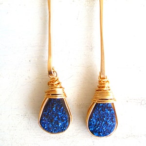 Blue Druzy Stick Earrings 14K Gold Filled Bling Sparkle Gift for Her ...