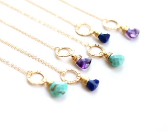 Eterna gemstone pendant necklace, turquoise, amethyst, lapis lazuli, long Layering necklace Vitrine Designs gifts under 60 birthstone gift