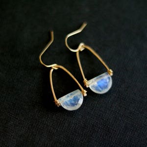 Moonstone earrings, halfmoon white and gold Art Deco earrings Rockpool Earrings VitrineDesigns gift for wife sister Christmas gift image 2