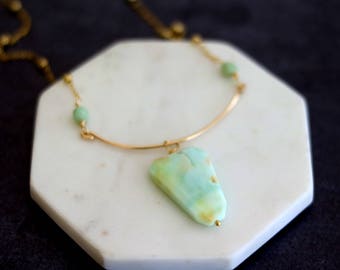 Peruvian Opal Statement Necklace Bib choker gold Mint green aqua October birthstone Under 125 VitrineDesigns