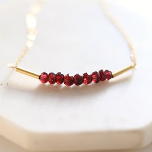 Red garnet necklace 14K goldfilled January birthstone Bar choker dark red gemstone VitrineDesigns image 3