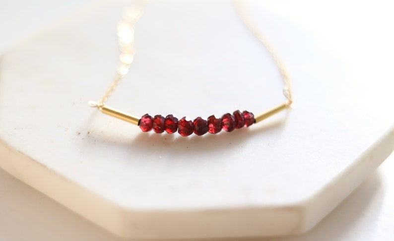 Red garnet necklace 14K goldfilled January birthstone Bar choker dark red gemstone VitrineDesigns image 3