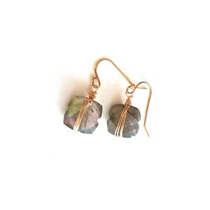 As Seen on Madam Secretary S5E1 Labradorite dangle earrings, grey seagreen blue, Isla square geometric drops under 75, VitrineDesigns image 7