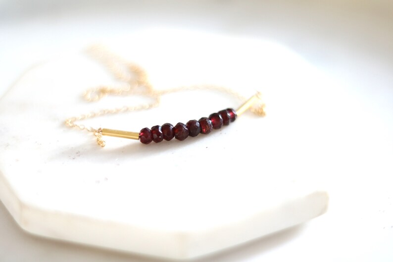 Red garnet necklace 14K goldfilled January birthstone Bar choker dark red gemstone VitrineDesigns image 2