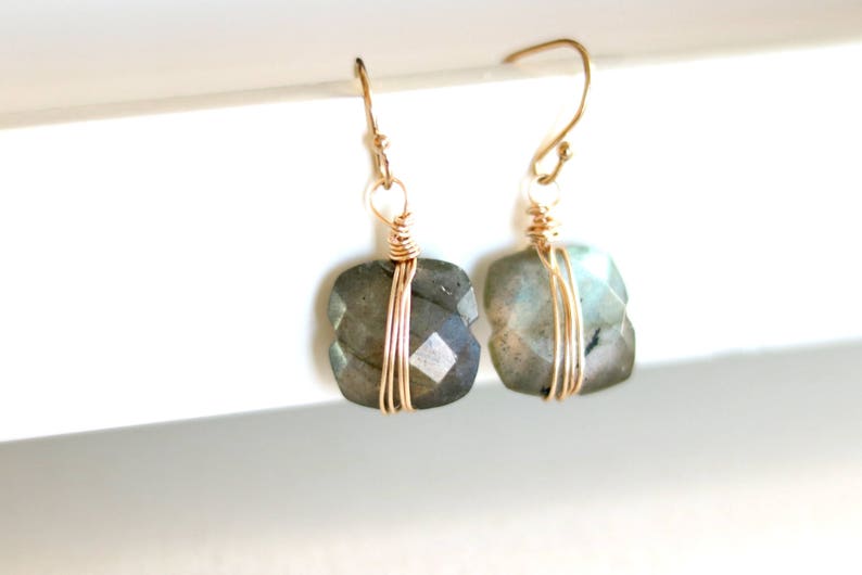 As Seen on Madam Secretary S5E1 Labradorite dangle earrings, grey seagreen blue, Isla square geometric drops under 75, VitrineDesigns image 8