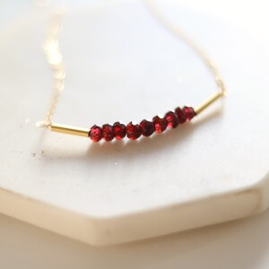 Red garnet necklace 14K goldfilled January birthstone Bar choker dark red gemstone VitrineDesigns image 4