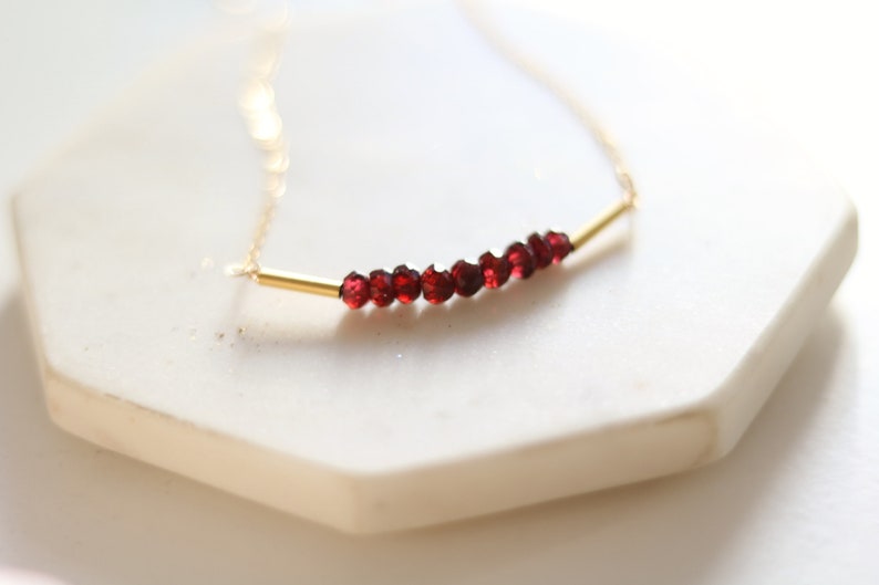 Red garnet necklace 14K goldfilled January birthstone Bar choker dark red gemstone VitrineDesigns image 4