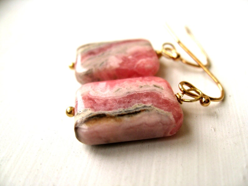 Rhodochrosite earrings Candy pink gemstone dangles Rhodonite Bridesmaids gift by Vitrine gift for her image 5