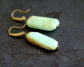 Peruvian Opal Statement Earrings Gold mint seafoam jewelry October birthstone by VitrineDesigns