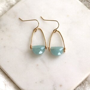 Aquamarine earrings March birthstone jewelry, blue and gold Art Deco earrings halfmoon Rockpool Earrings VitrineDesigns image 3
