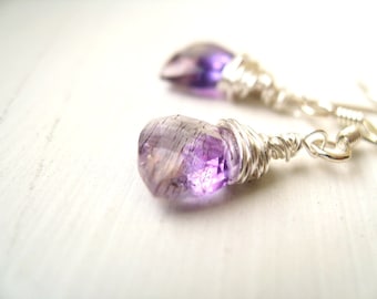 Moss Amethyst Silver Earrings Princess Cut February Birthstone Jewelry by Vitrine Gift for her Under 55