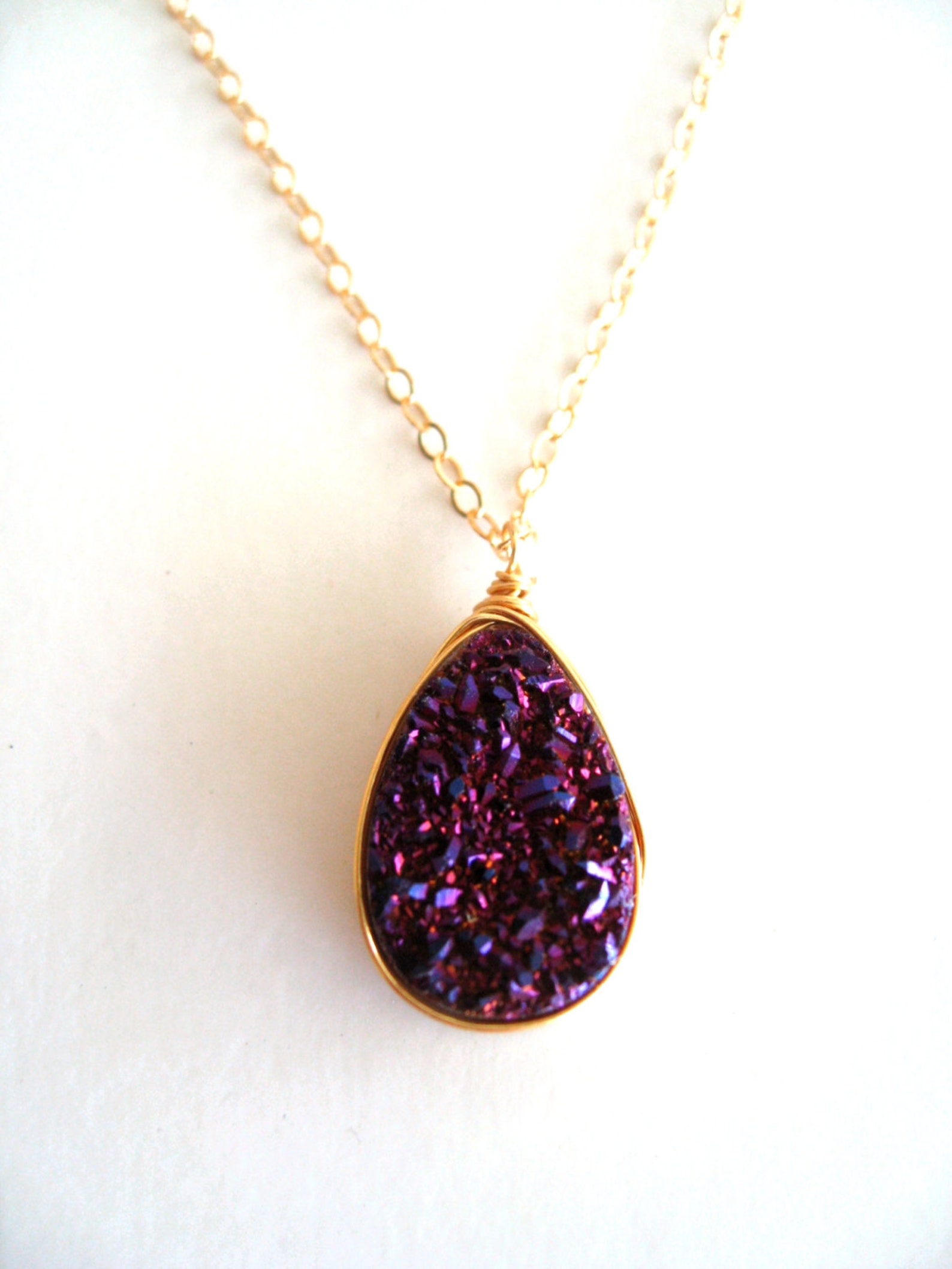 Aubergine Purple Druzy Necklace Drusy Quartz Pendant Etsy