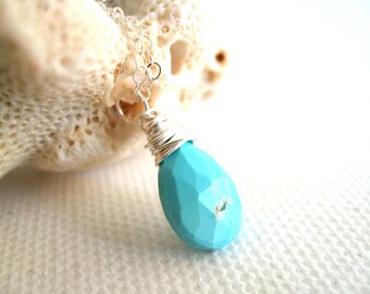 Sleeping Beauty Turquoise Necklace 14K silverfilled December Birthstone Gift for Her under 55 Vitrine