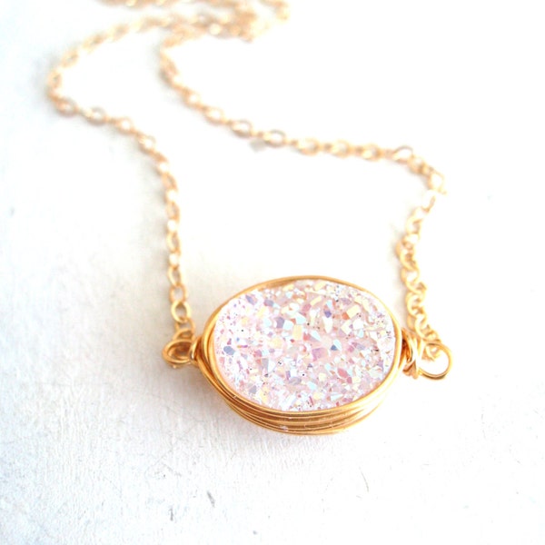 White Druzy Necklace Amaretto Gold Druzy choker druzy oval geometric jewelry drusy necklace Under 60 Vitrine Designs