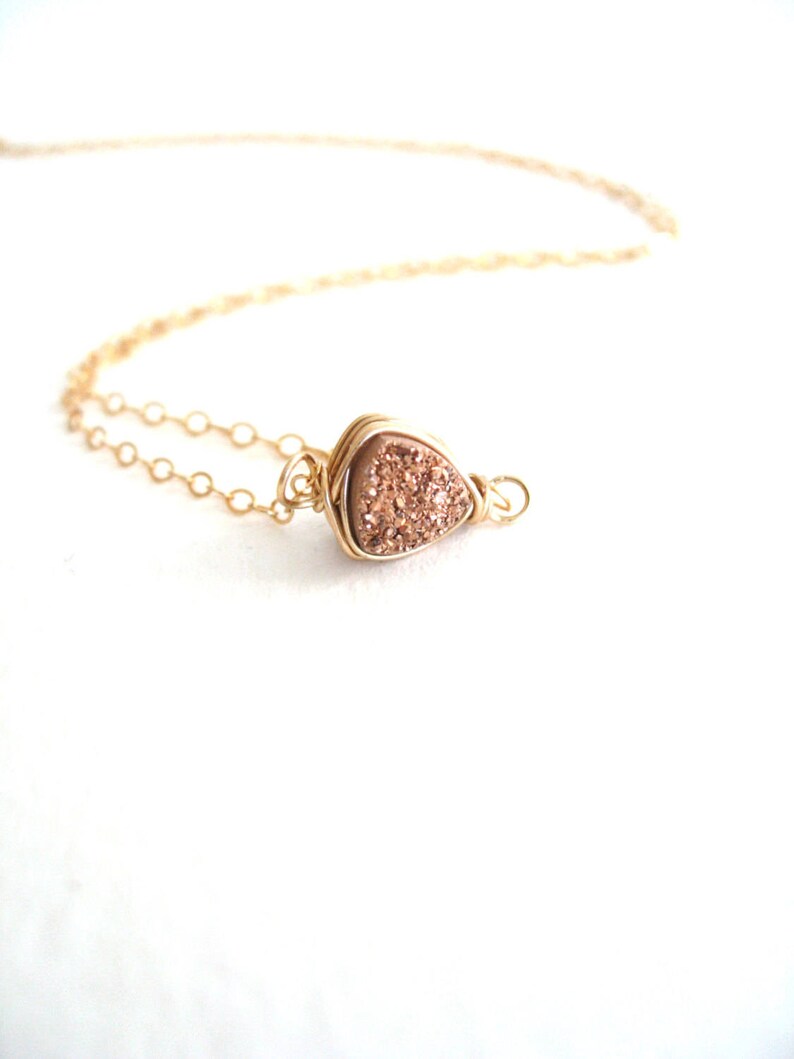 As seen on Netflix /'Bloodline/' Rosegold Druzy Necklace Trillion Gold druzy pendant choker VitrineDesigns