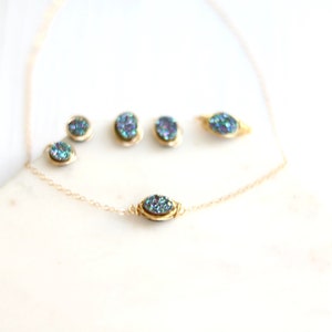 Oval Druzy choker, Peacock green Oval necklace Enchanted druzy gold or silver teal blue Layering necklace Vitrine Designs gifts under 45 image 9