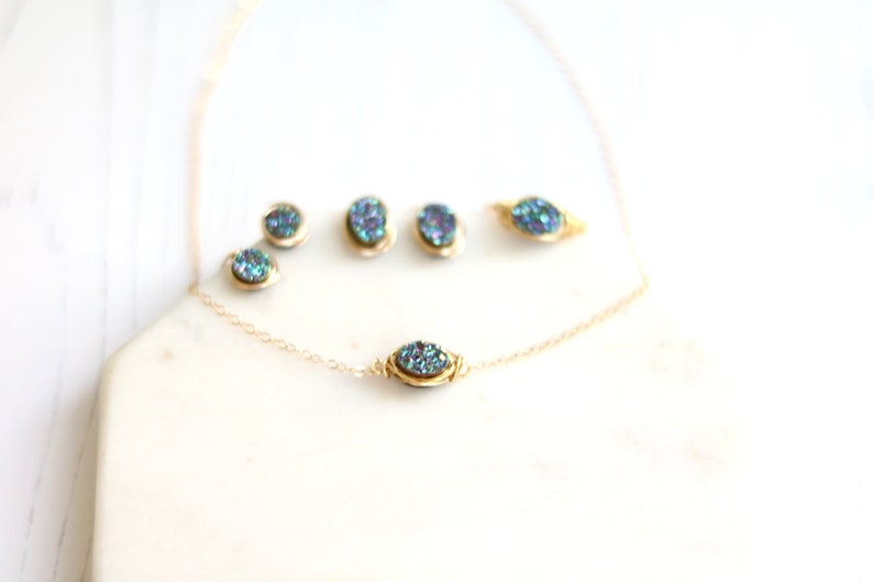 Oval Druzy choker, Peacock green Oval necklace Enchanted druzy gold or silver teal blue Layering necklace Vitrine Designs gifts under 45 image 9