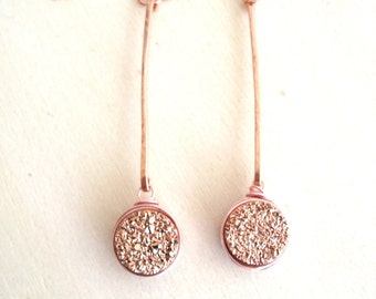 Rose gold Druzy Earrings Pendulum bronze Stick earrings Modern Linear contemporary earrings Gift for her Under 70 Fall jewelry