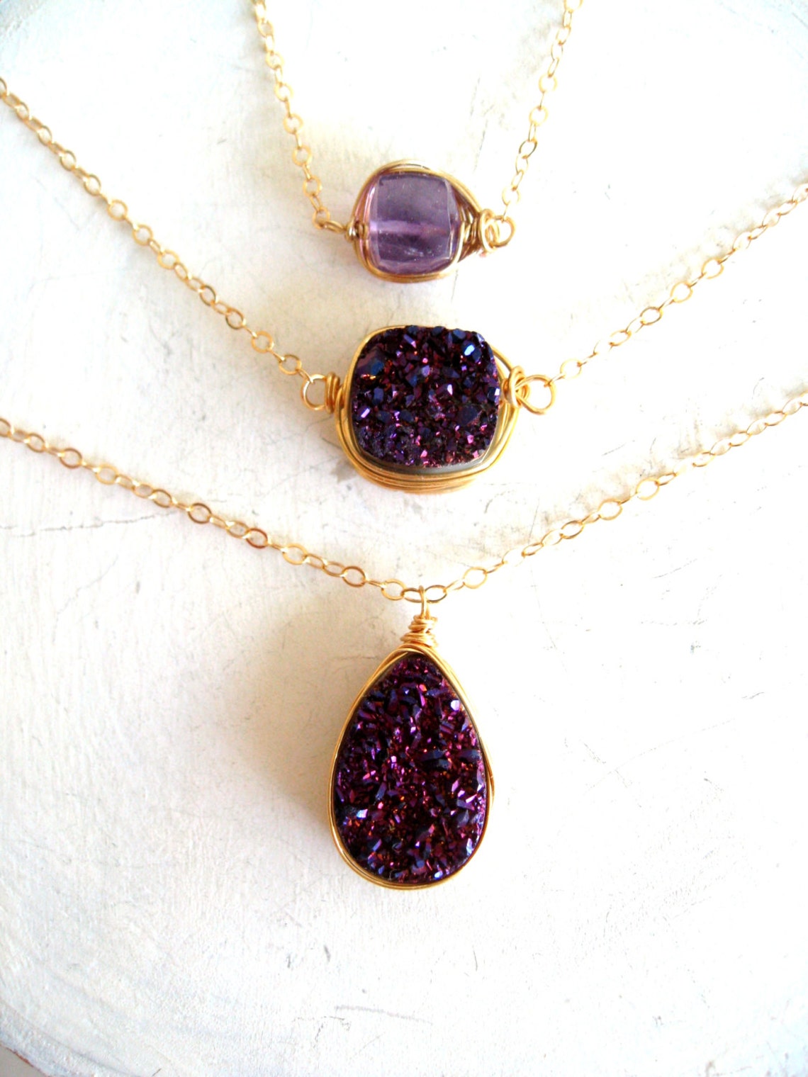 Aubergine Purple Druzy Necklace drusy quartz pendant Etsy