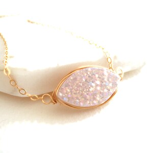 Ice white Druzy necklace Marquise Stargazer Layering Necklace drusy Leaf shape Under 55 VitrineDesigns