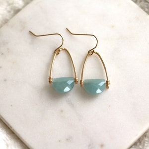 Aquamarine earrings March birthstone jewelry, blue and gold Art Deco earrings halfmoon Rockpool Earrings VitrineDesigns image 6