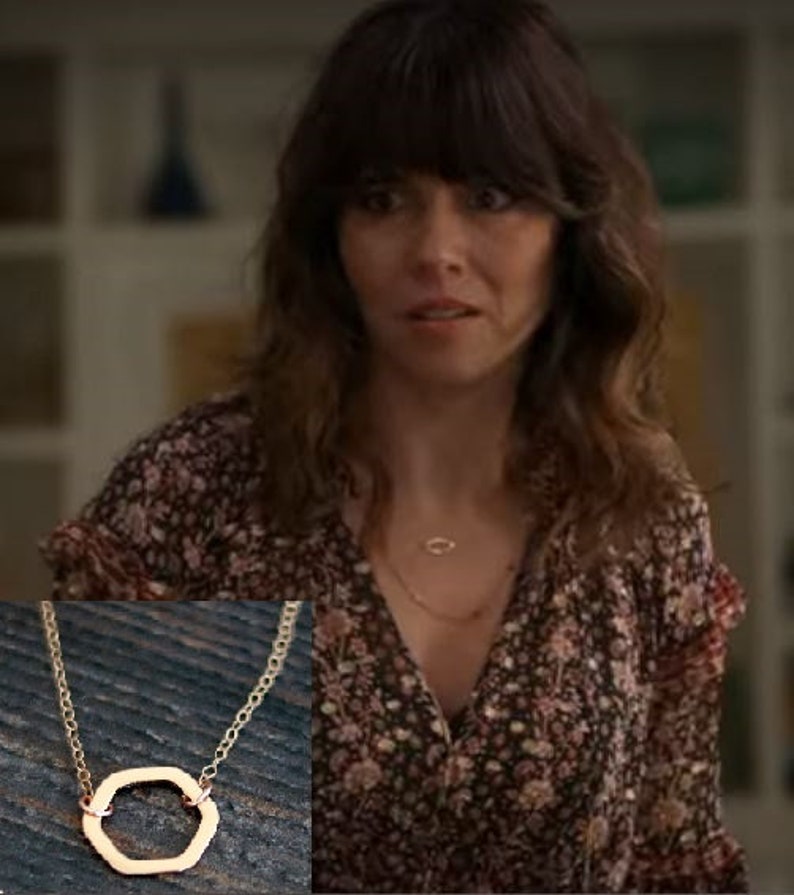 As seen on Dead To Me S2E5 Hexagon Necklace, Minimalist rose gold choker, VitrineDesigns Layering necklace image 2