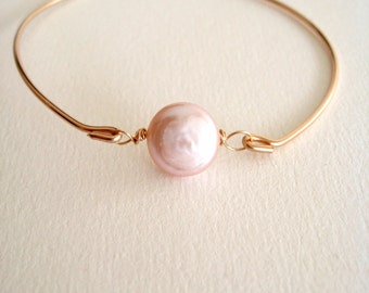 Pearl Bangle Pale pink jewelry Modern pearl jewelry Gift for her Under 55 VitrineDesigns