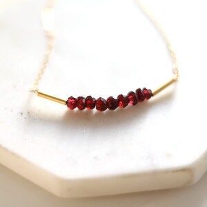 Red garnet necklace 14K goldfilled January birthstone Bar choker dark red gemstone VitrineDesigns image 5