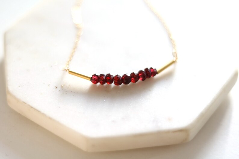 Red garnet necklace 14K goldfilled January birthstone Bar choker dark red gemstone VitrineDesigns image 5