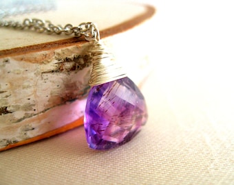 Moss Amethyst Necklace February birthstone Lilac lavender jewelry Gift for her Under 55