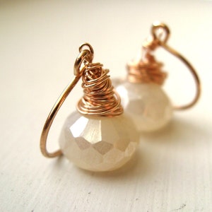 Bridal earrings White chalcedony pearl earrings Rose gold Wedding jewelry by Vitrine image 4