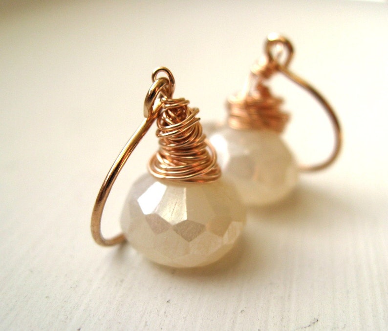 Bridal earrings White chalcedony pearl earrings Rose gold Wedding jewelry by Vitrine image 4